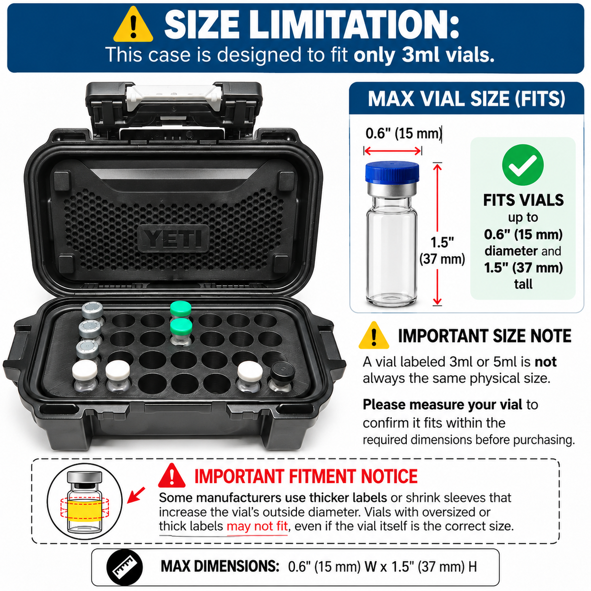 🧪✨ Peptide Organizer Insert for Y3TI GoBox 1 Gear Case 🧊💉 | 3mL Vial Holder 🧬 | Research Storage 📦 | 🚫 Insert Only 🇺🇸